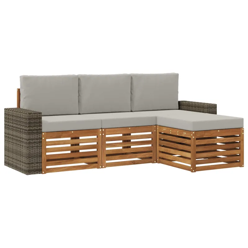Lauko sofos komplektas 4 pcs Natūrali ir šviesiai pilka