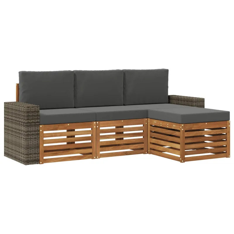 Lauko sofos komplektas su pagalve 4 pcs Natūralus ir antracitas