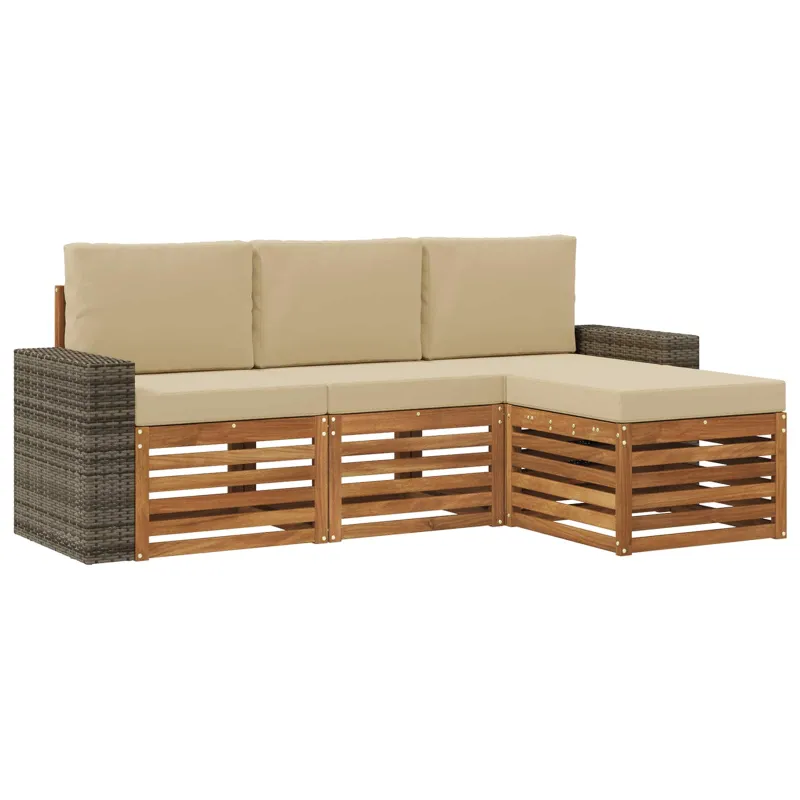 Lauko sofos komplektas su pagalve 4 pcs Natūralus ir bežinis