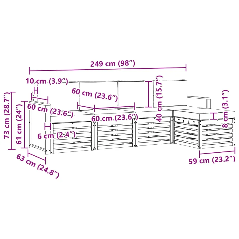 Lauko sofos komplektas su pagalve 5 pcs Natūralus ir grietinėlė