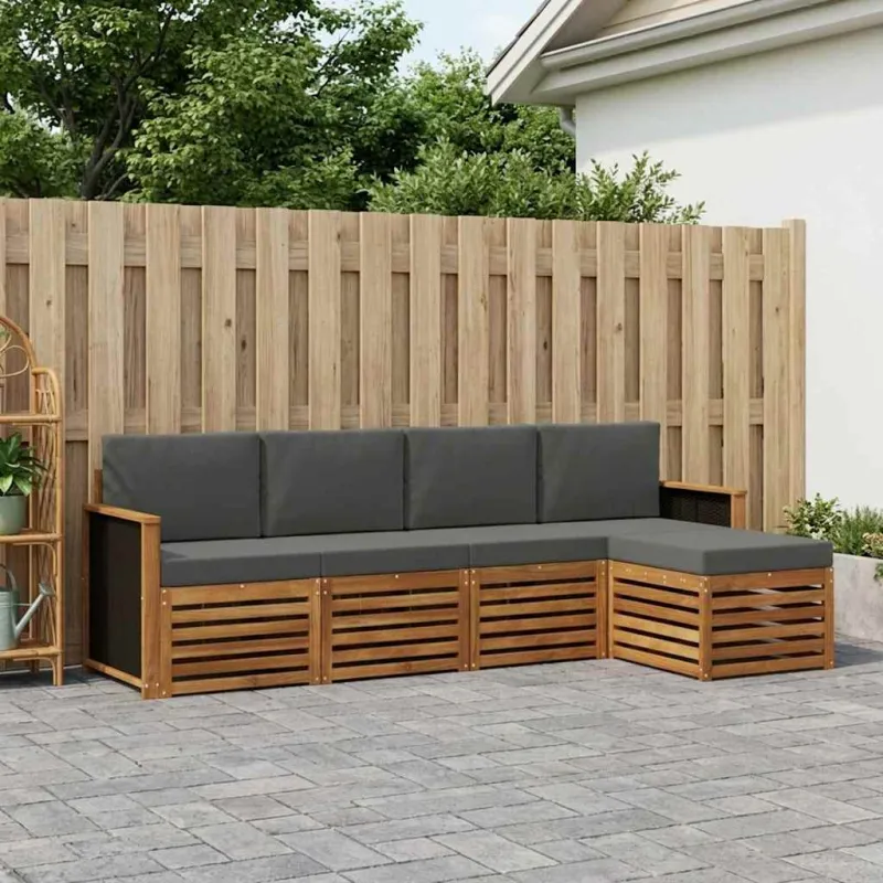 Lauko sofos komplektas su pagalve 5 pcs Natūralus ir antracitas