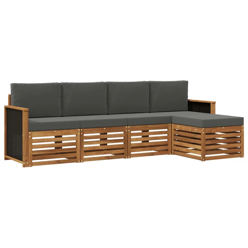 Lauko sofos komplektas su pagalve 5 pcs Natūralus ir antracitas