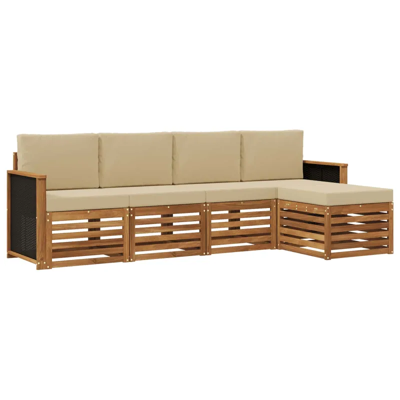 Lauko sofos komplektas su pagalve 5 pcs Natūralus ir bežinis