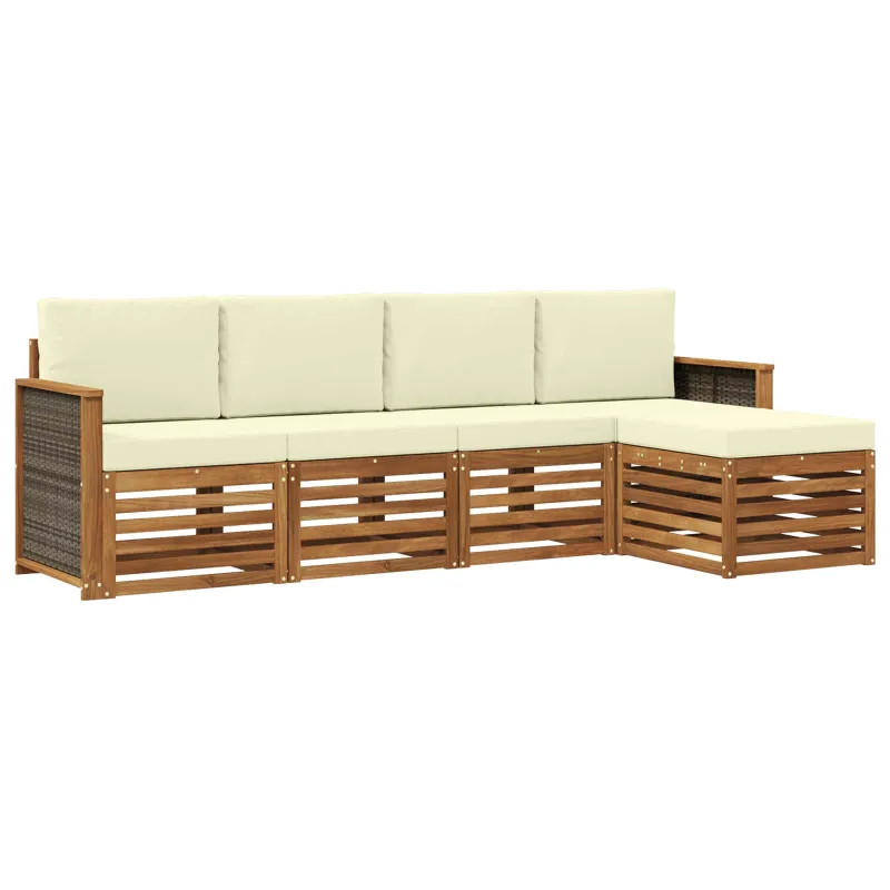 Lauko sofos komplektas su pagalve 5 pcs Natūralus ir grietinėlė