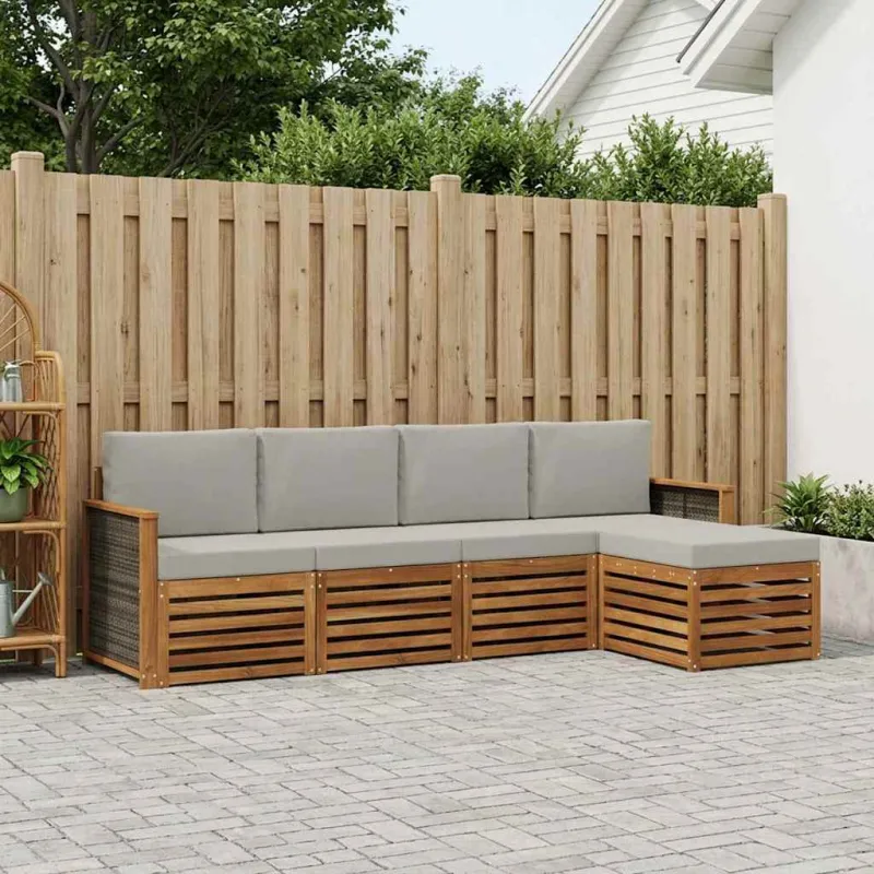 Lauko sofos komplektas 5 pcs Natūrali ir šviesiai pilka