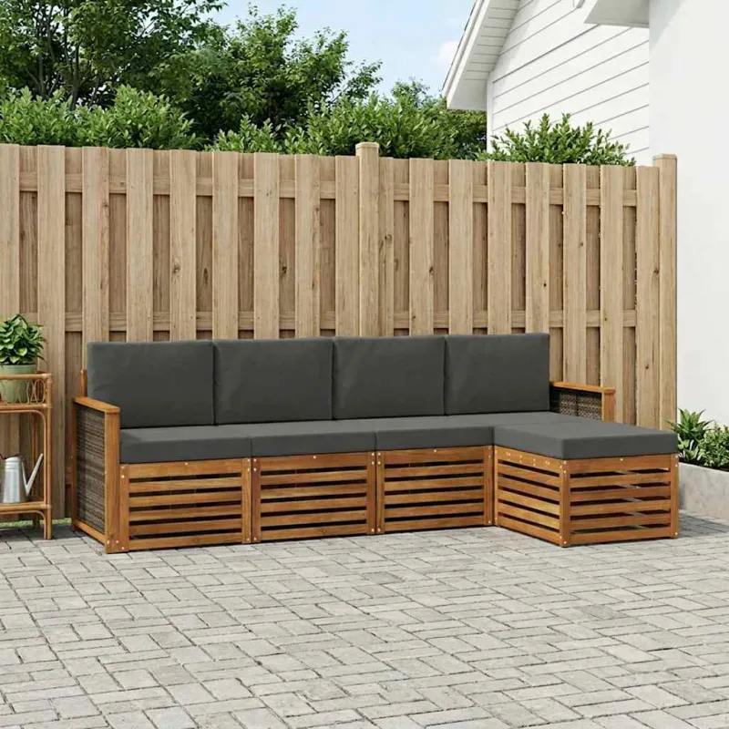 Lauko sofos komplektas su pagalve 5 pcs Natūralus ir antracitas