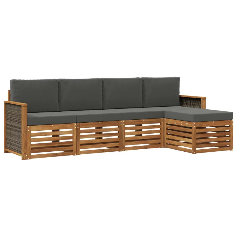 Lauko sofos komplektas su pagalve 5 pcs Natūralus ir antracitas