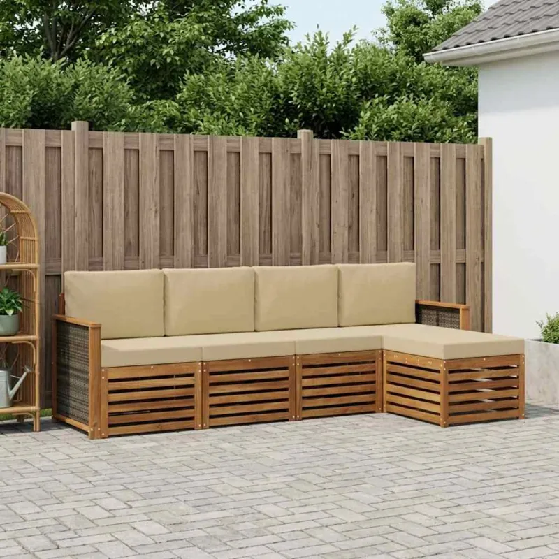 Lauko sofos komplektas su pagalve 5 pcs Natūralus ir bežinis