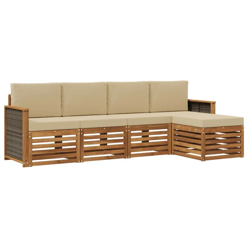 Lauko sofos komplektas su pagalve 5 pcs Natūralus ir bežinis