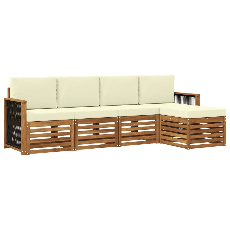 Lauko sofos komplektas su pagalve 5 pcs Natūralus ir grietinėlė