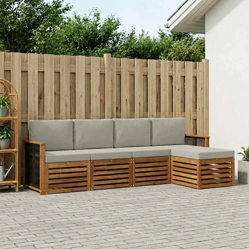 Lauko sofos komplektas 5 pcs Natūrali ir šviesiai pilka