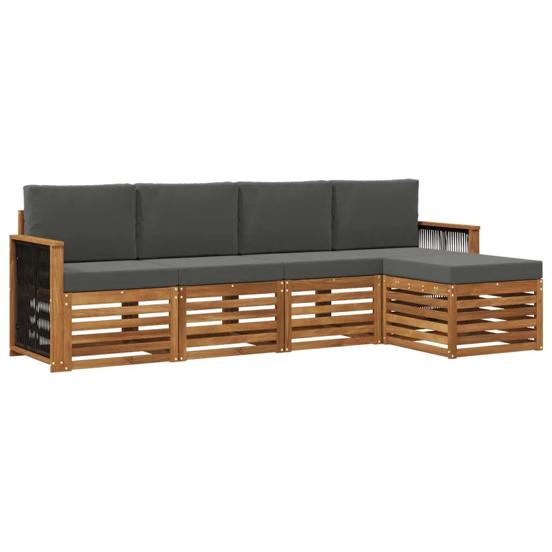 Lauko sofos komplektas su pagalve 5 pcs Natūralus ir antracitas