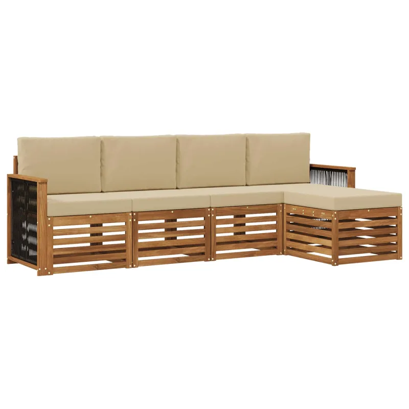Lauko sofos komplektas su pagalve 5 pcs Natūralus ir bežinis