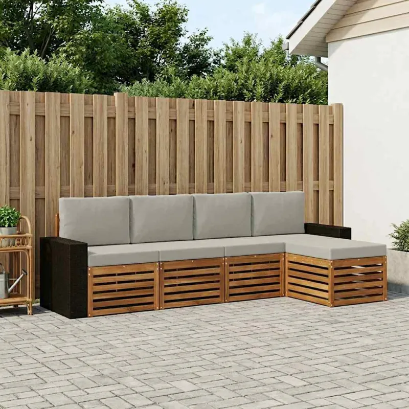 Lauko sofos komplektas 5 pcs Natūrali ir šviesiai pilka