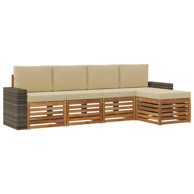 Lauko sofos komplektas su pagalve 5 pcs Natūralus ir bežinis