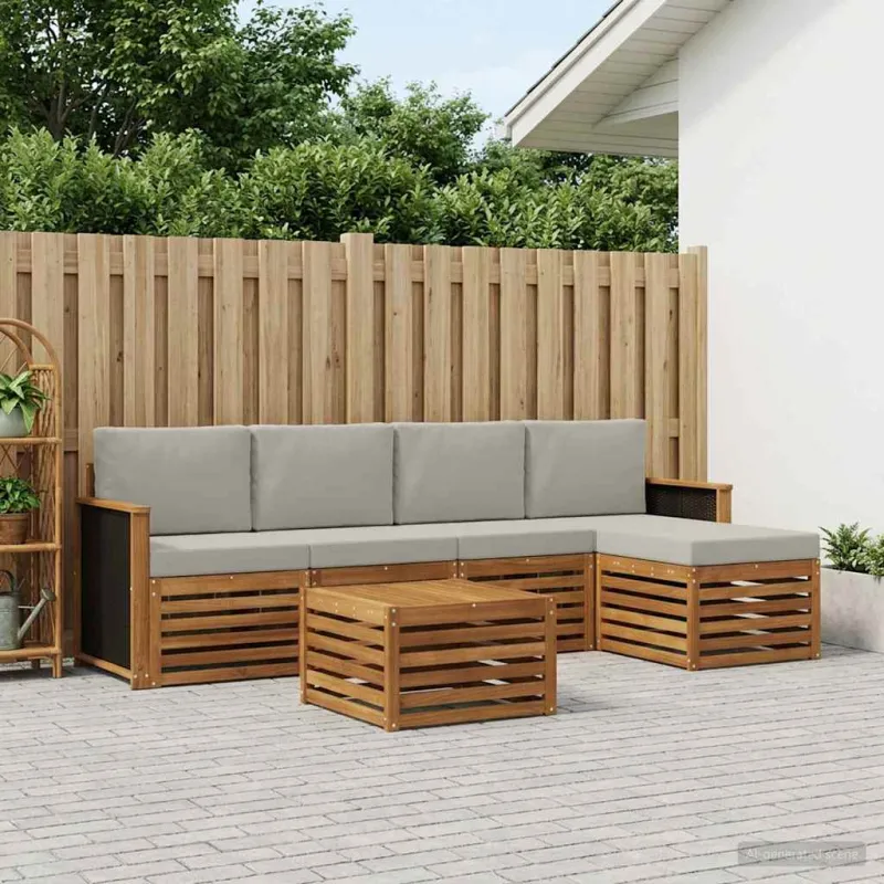 Lauko sofos komplektas 6 pcs Natūrali ir šviesiai pilka