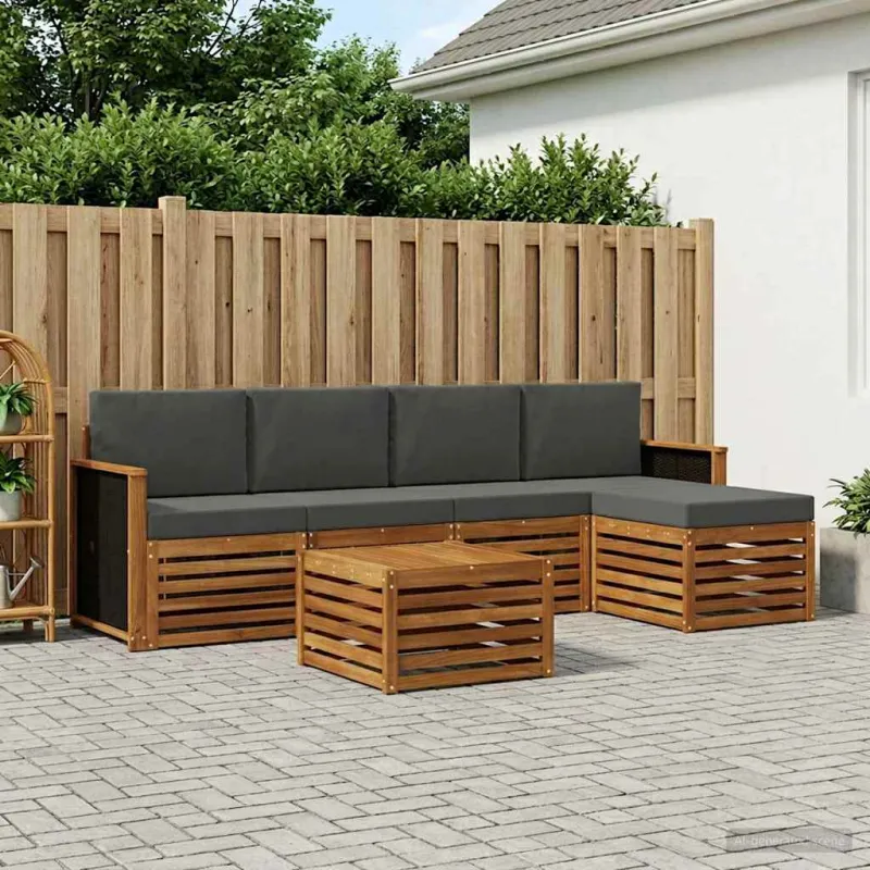 Lauko sofos komplektas su pagalve 6 pcs Natūralus ir antracitas