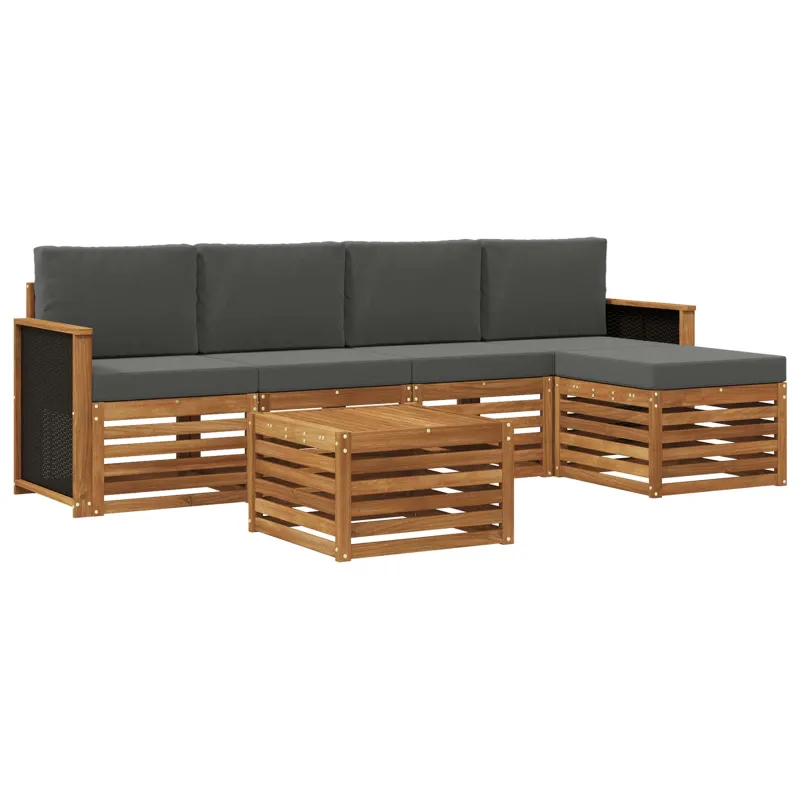 Lauko sofos komplektas su pagalve 6 pcs Natūralus ir antracitas