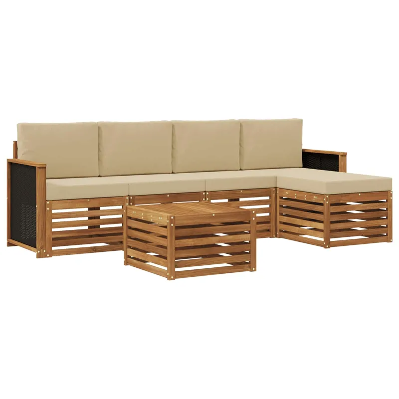 Lauko sofos komplektas su pagalve 6 pcs Natūralus ir bežinis
