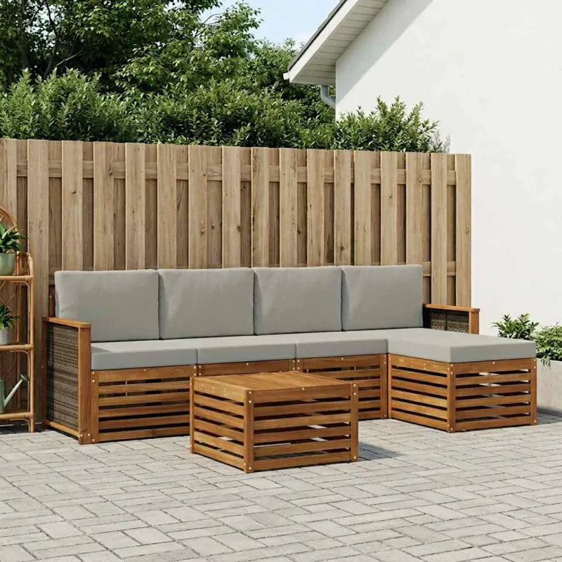 Lauko sofos komplektas 6 pcs Natūrali ir šviesiai pilka
