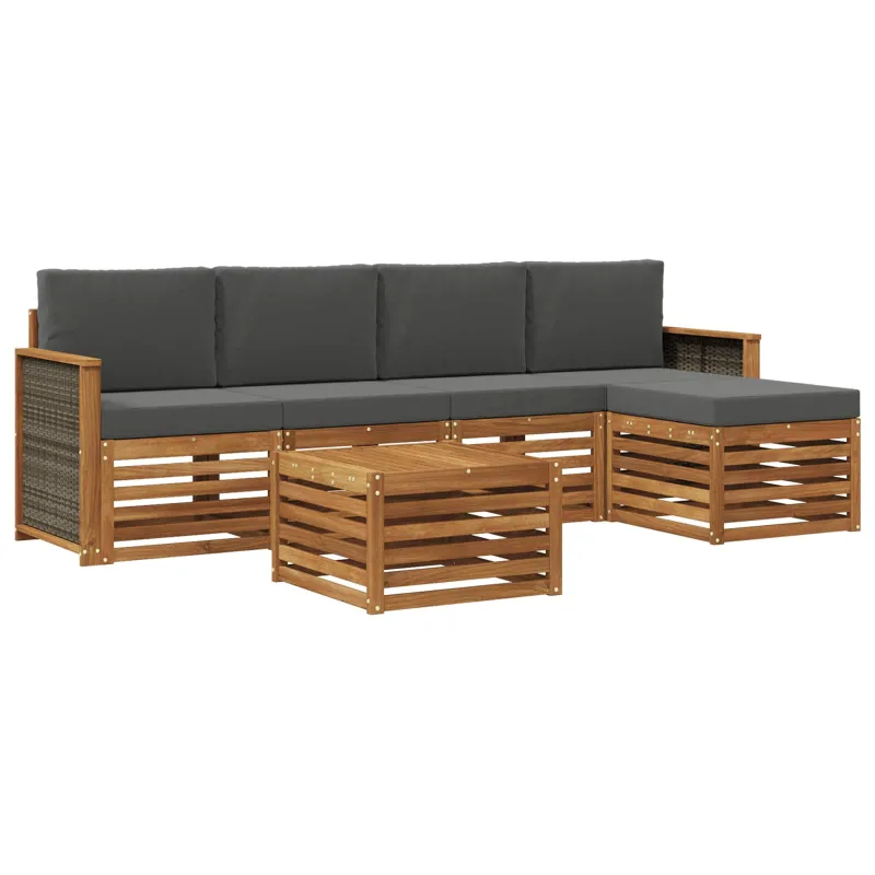 Lauko sofos komplektas su pagalve 6 pcs Natūralus ir antracitas