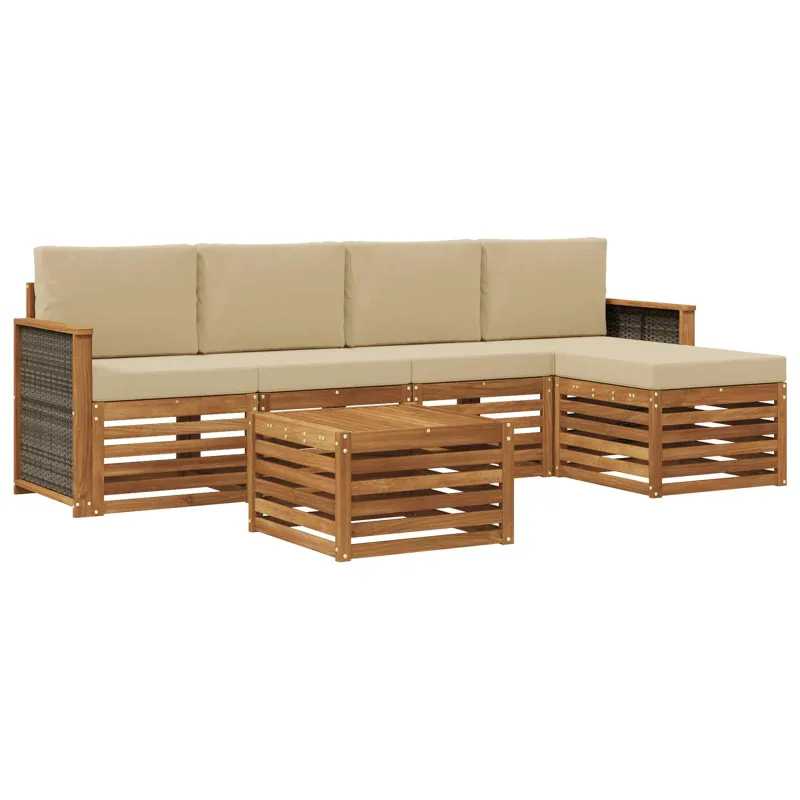 Lauko sofos komplektas su pagalve 6 pcs Natūralus ir bežinis