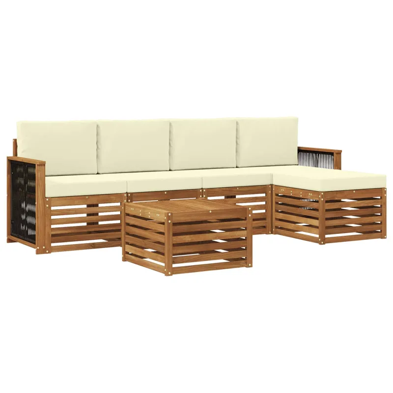 Lauko sofos komplektas su pagalve 6 pcs Natūralus ir grietinėlė
