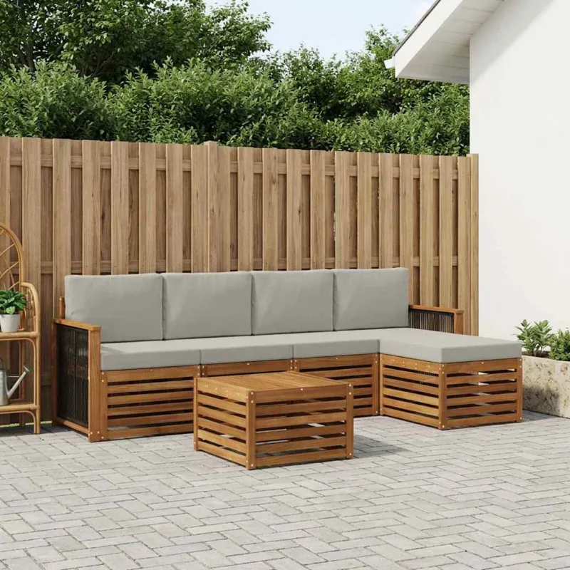 Lauko sofos komplektas 6 pcs Natūrali ir šviesiai pilka