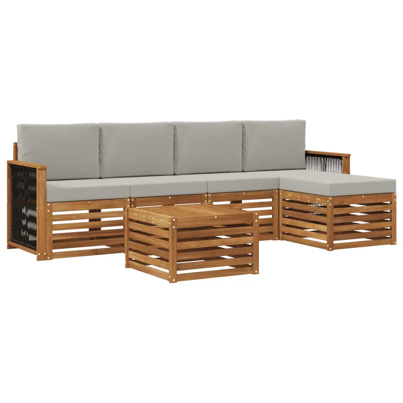 Lauko sofos komplektas 6 pcs Natūrali ir šviesiai pilka