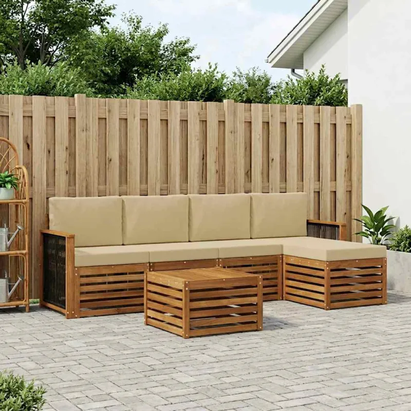 Lauko sofos komplektas su pagalve 6 pcs Natūralus ir bežinis