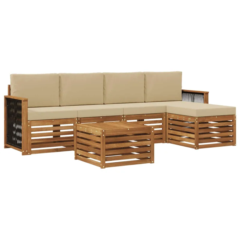 Lauko sofos komplektas su pagalve 6 pcs Natūralus ir bežinis