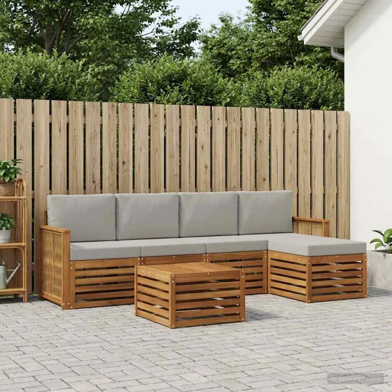 Lauko sofos komplektas 6 pcs Natūrali ir šviesiai pilka