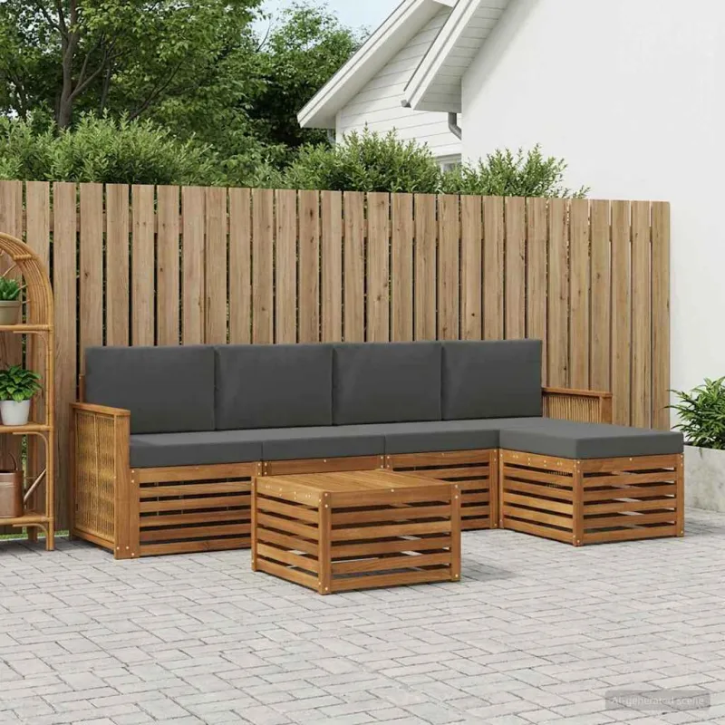 Lauko sofos komplektas su pagalve 6 pcs Natūralus ir antracitas