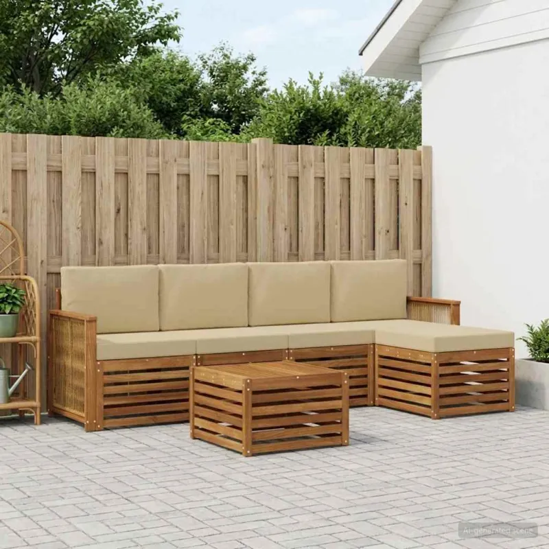 Lauko sofos komplektas su pagalve 6 pcs Natūralus ir bežinis