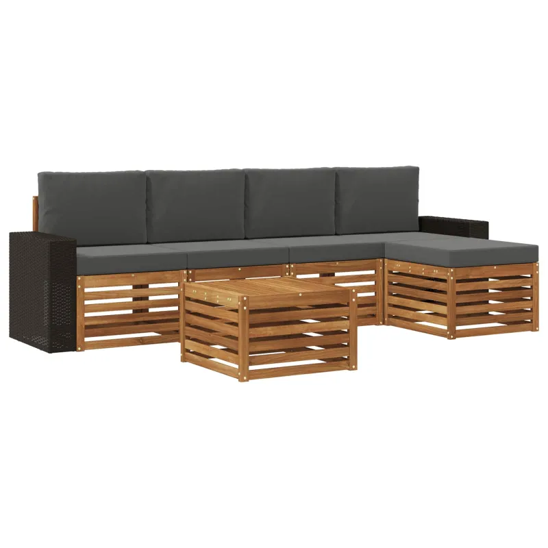 Lauko sofos komplektas su pagalve 6 pcs Natūralus ir antracitas