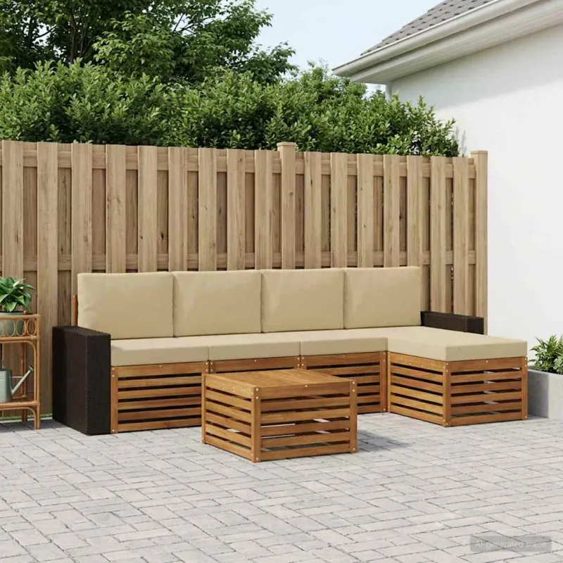 Lauko sofos komplektas su pagalve 6 pcs Natūralus ir bežinis