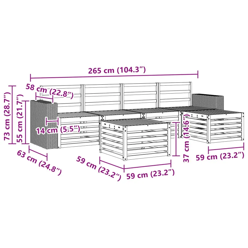 Lauko sofos komplektas 6 pcs Natūrali