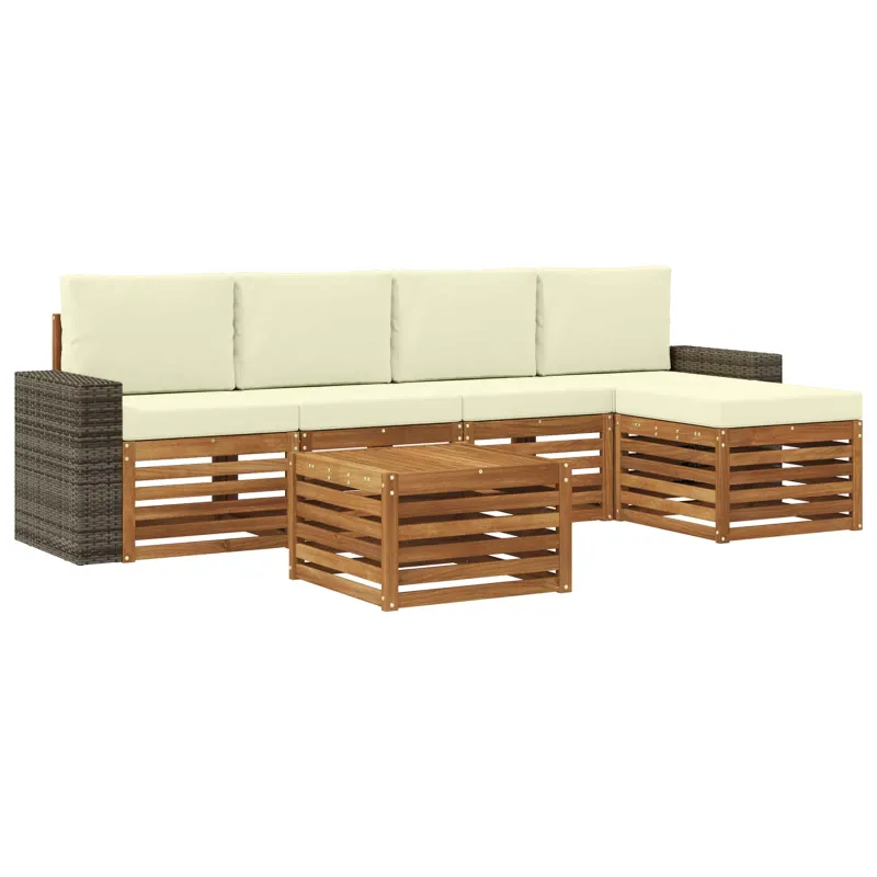 Lauko sofos komplektas su pagalve 6 pcs Natūralus ir grietinėlė