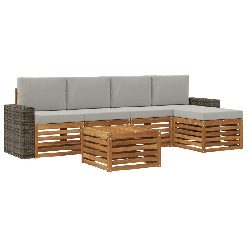 Lauko sofos komplektas 6 pcs Natūrali ir šviesiai pilka