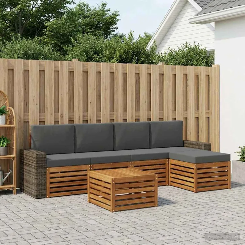 Lauko sofos komplektas 6 pcs Natūralus ir antracitas