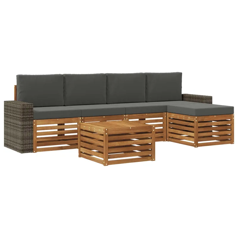 Lauko sofos komplektas 6 pcs Natūralus ir antracitas