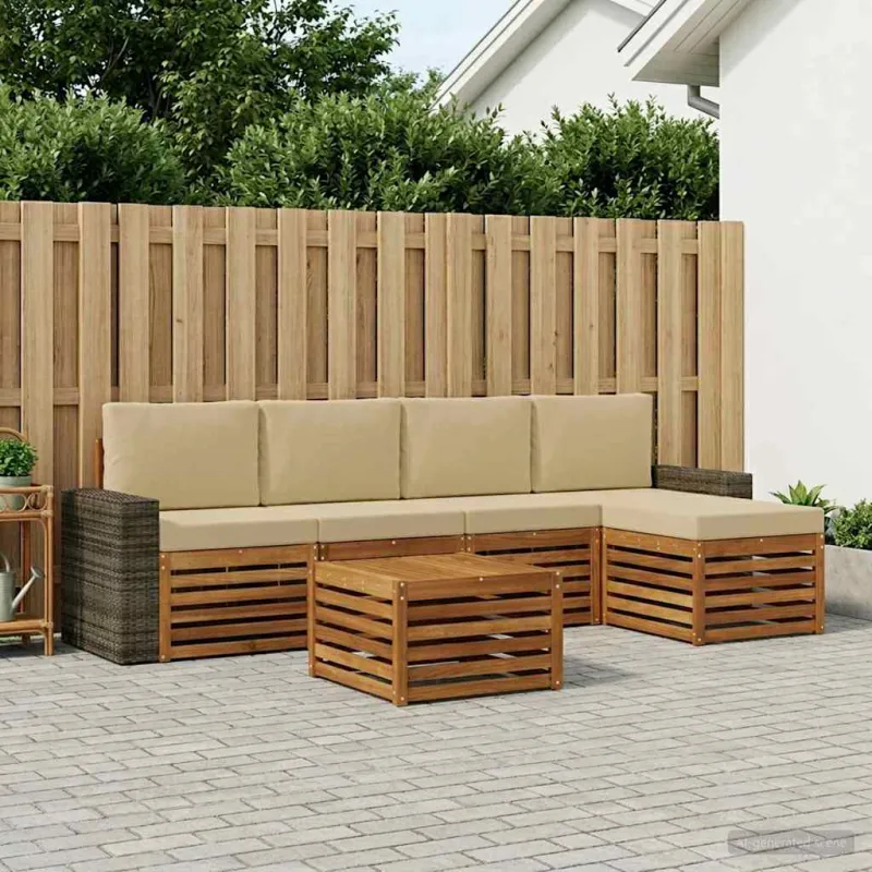Lauko sofos komplektas su pagalve 6 pcs Natūralus ir bežinis