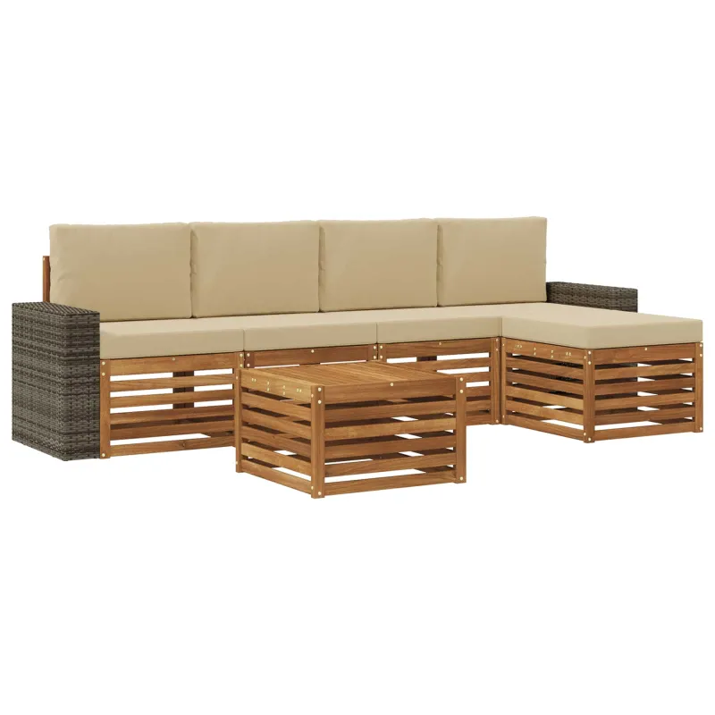 Lauko sofos komplektas su pagalve 6 pcs Natūralus ir bežinis