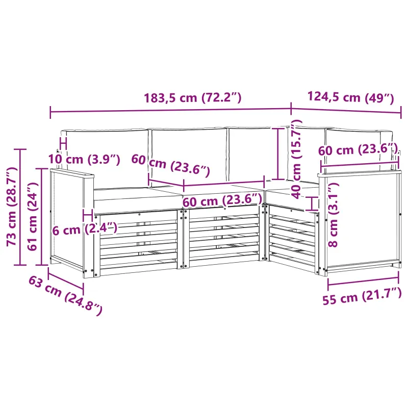 Sofų komplektai su pagalve 4 pcs Kietos akacijos mediena