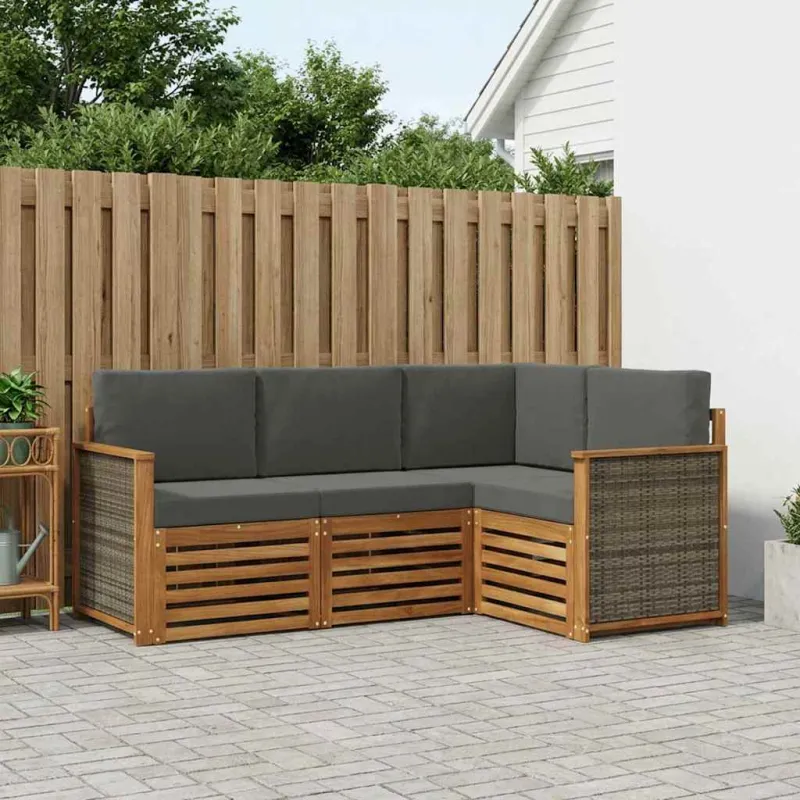 Sofų komplektai su pagalve 4 pcs Kietos akacijos mediena