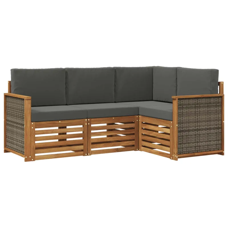 Sofų komplektai su pagalve 4 pcs Kietos akacijos mediena
