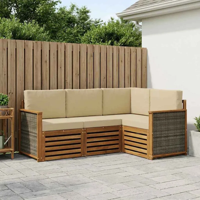 Sofų komplektai su pagalve 4 pcs Kietos akacijos mediena