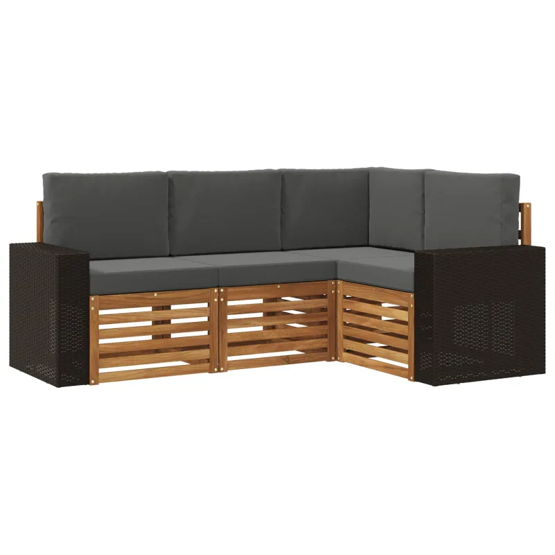 Sofų komplektai su pagalve 4 pcs Kietos akacijos mediena