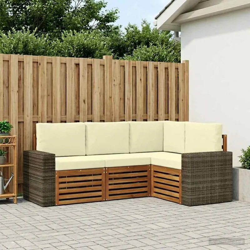 Sofų komplektai su pagalve 4 pcs Kietos akacijos mediena
