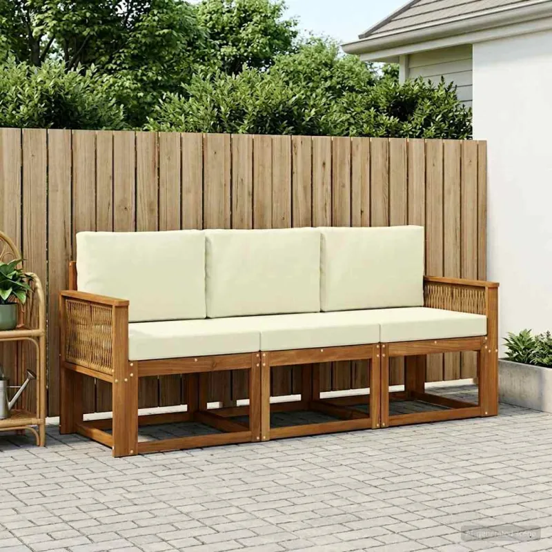 Lauko sofos komplektas 3 pcs Natūralus ir grietinėlė
